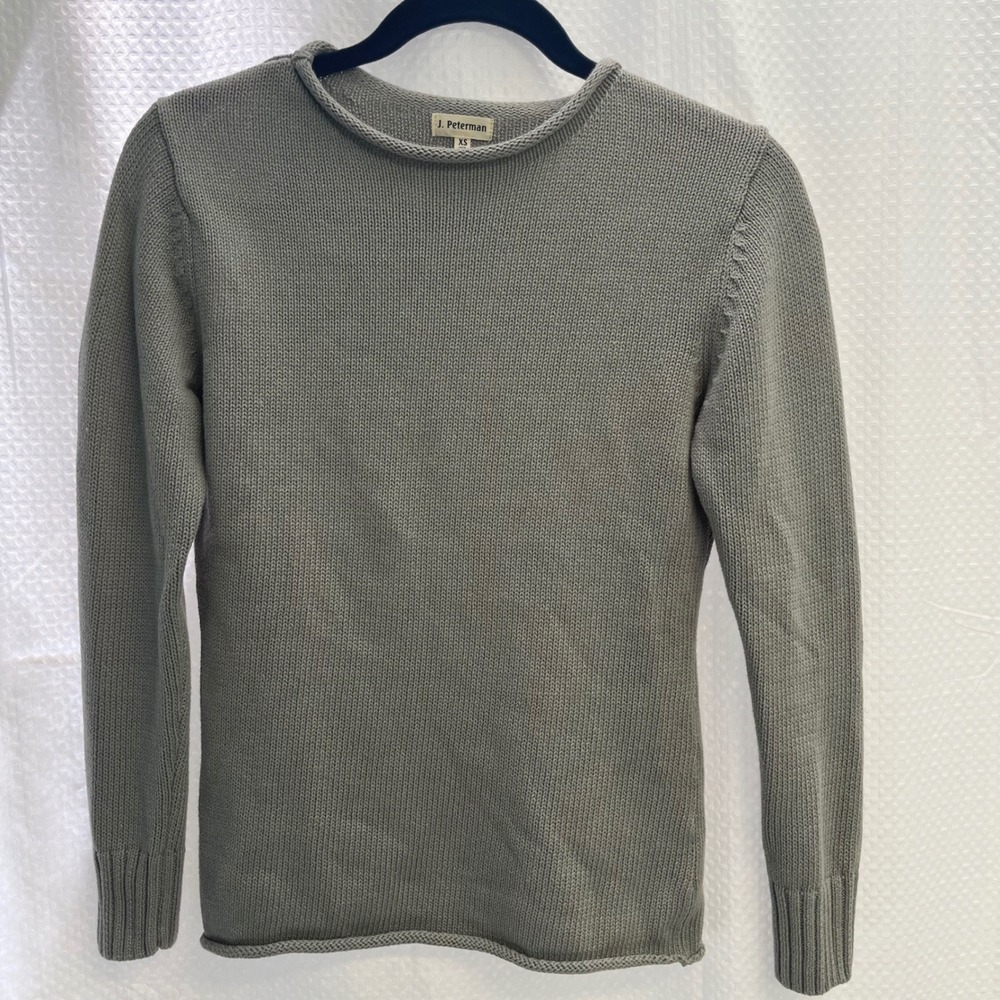 J. Peterman Womens XS Sage Green 100% Cotton Rolled Neck Long Sleeve Sweater